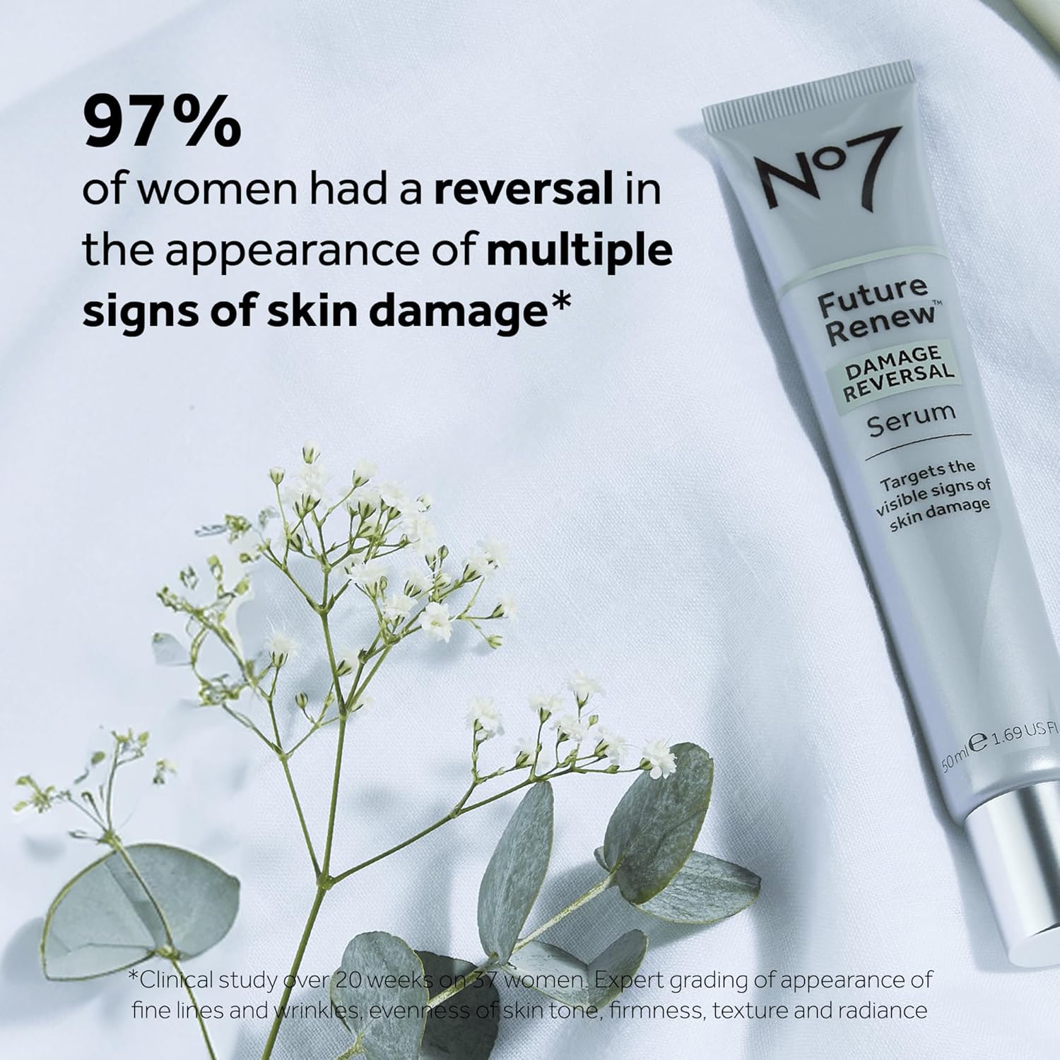 No7 Future Renew Damage Reversal Face Serum - Fast-Absorbing Peptide Serum to Help Visibly Reduce Fine Lines & Wrinkles - Enriched with Hyaluronic Acid & Niacinamide to Combat Dryness (1.69 Fl Oz)